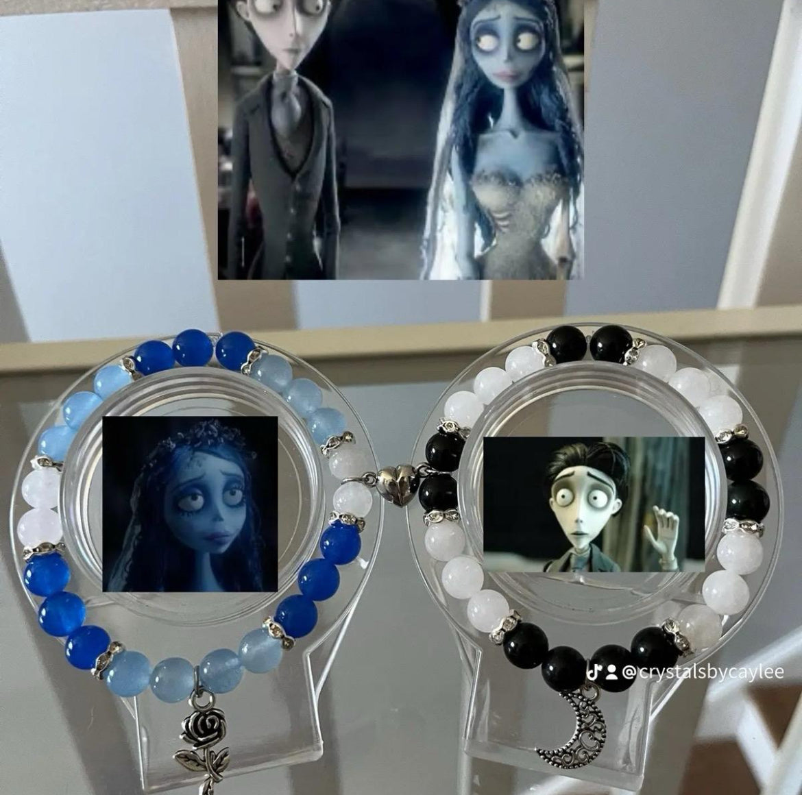 Corpse Bride Emily x Victor matching crystal bracelets